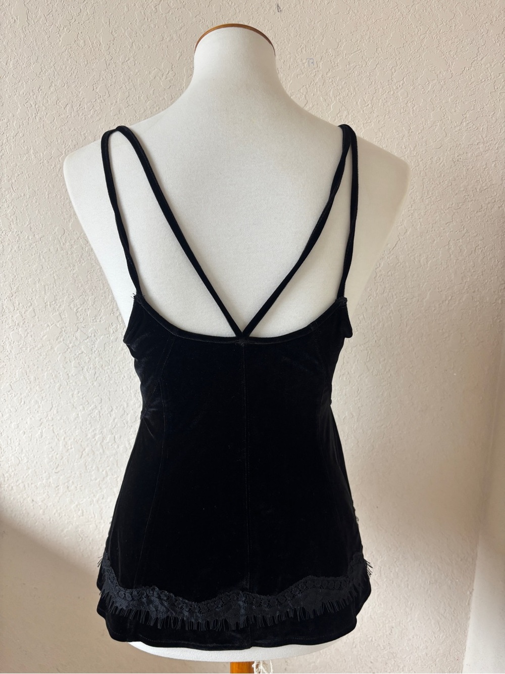 Free people Ellie Velvet Black Lace Velour Boho Cami Tank Top Y2K Goth Medium - Picture 4 of 5